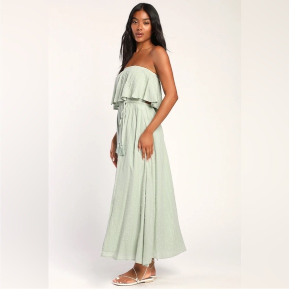 NWT Lulus Made for Vacation Sage Green Silver Strapless Maxi Dress - Picture 2 of 15